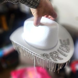 Vabean Bride Cowboy Hat White Bridal Cowgirl Hat Rhinestone Cowboy Hat with Blin